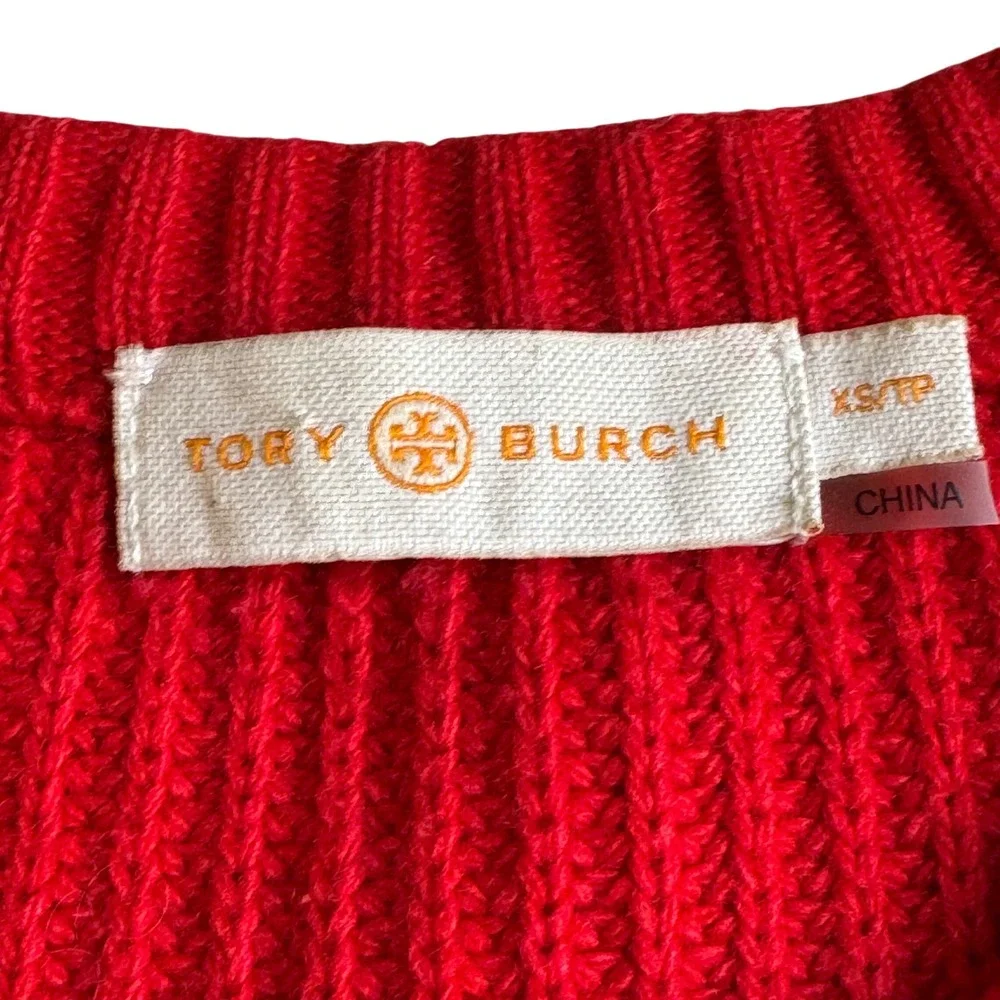 Tory Burch Red Ribbed Knit Long Sleeve Crew Neck‎ Sweater Women's size XS/TP